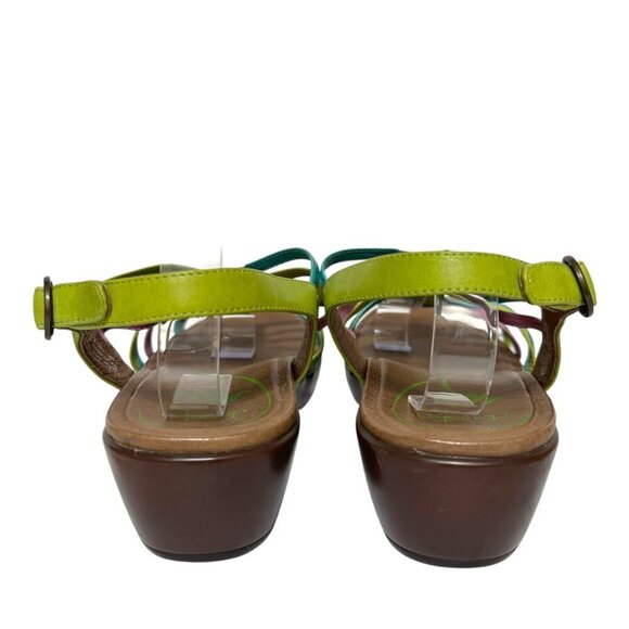 Dansko Dana Sandals Leather Pink Blue Green Strappy Wedge Womens Size 42 US 12 - Picture 3 of 16